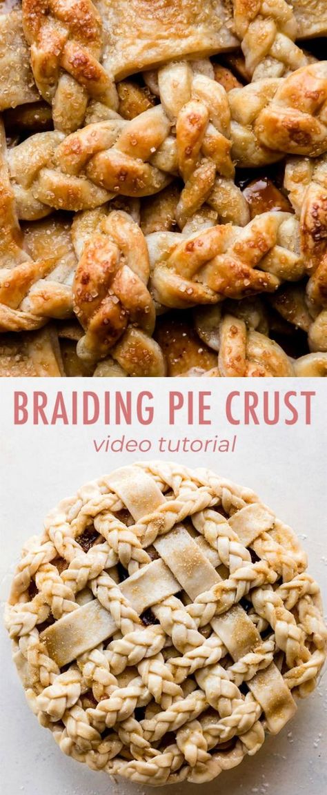 How to braid pie crust video tutorial on sallysbakingaddiction.com Pie Crust Video, Braided Pie Crust, Come Intrecciare, Pie Crust Art, Crust Designs, Pie Crust Designs, How To Braid, Bruschetta Ingredients, Pie Crust Recipe