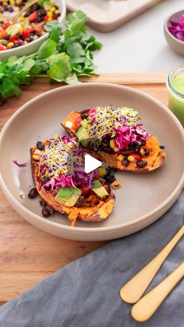 Sarah Cobacho on Instagram: "Comment SWEET and I’ll send you the recipe for our Mexican-Style Roasted Sweet Potatoes

Follow @_plantbaes_ for more easy, healthy recipes 🌱

This Mexican-inspired sweet potato recipe is packed with fresh, nourishing, plant-based ingredients. It’s such an easy, quick, beginner-style recipe that you could prep in about 15 minutes (or 5 minutes if you get your partner involved like I do, hehe), and there are hardly any dishes. You can also prep this one ahead of time by keeping the filling and sauce in the fridge, ready to combine with the roasted sweet potato when you’re ready for dinner. 

This is one recipe I’ve been evolving over the past six years, trying subtle variations every time, so you KNOW it really is next-level! I definitely recommend saving this Mexican Style Roasted Sweet Potatoes, Sweet Potato Recipes Roasted, Soy Yogurt, Sweet Potato Dishes, Sweet Potato Recipe, Broccoli Sprouts, Cilantro Sauce, Roasted Sweet Potato, Plant Based Cookbook