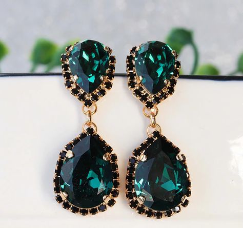 Emerald wedding,emerald earrings, emerald drop earrings,emerald bridal | Rebekajewelry Emerald Jewelry Set, Purple Wedding Jewelry, Earrings Formal, Dark Green Wedding, Baroque Jewelry, Climbing Earrings, Green Chandeliers, Necklace And Ring, Emerald Earrings Drop