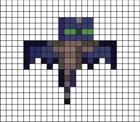 A pixel art template of the flying Phantom monster mob from Mine-craft the video game. Video Game Perler Bead Patterns, Minecraft Enderman Perler Beads, Minecraft Disc Pixel Art, Minecraft Item Pixel Art, Minecraft Mob Pixel Art, Minecraft Emerald Pixel Art, Minecraft Blanket, Minecraft Bedroom Decor, Minecraft Mobs