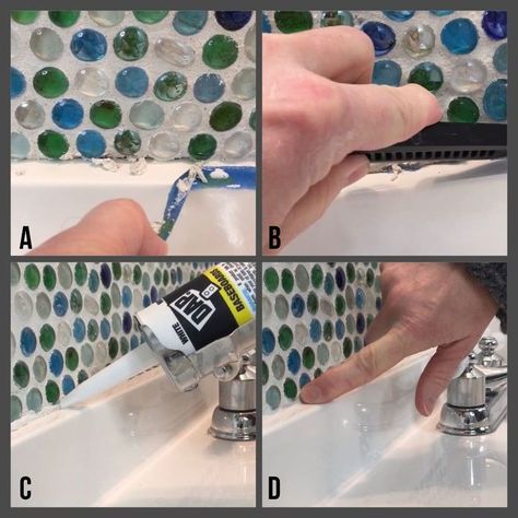 Buy Dollar Store gems to copy this beautiful bathroom backsplash idea - It costs just $6 to do. If you’re a regular Dollar Store shopper (and aren’t most DIYers?), you know about those little “gems” in the floral aisle. Diy Kitchen Backsplash Cheap, Backsplash Cheap, Creative Backsplash Ideas, Accent Wall Stencil, Creative Backsplash, Diy Kitchen Backsplash, Walls Ideas, Luxury Vinyl Tile Flooring, Herringbone Backsplash