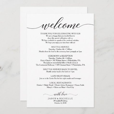 Classic Script Wedding Itinerary - Wedding Welcome Invitation Schedule Example, Hotel Guest Bags, Wedding Welcome Letters, Itinerary Invitation, Wedding Favors Packaging, Handwritten Wedding, Welcome Letter, Wedding Transportation, Wedding Itinerary