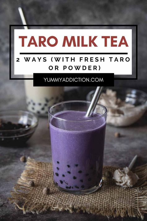 How To Make Taro Milk Tea, Taro Powder Recipes, Taro Boba Tea Recipe, Taro Tea Recipe, Taro Drink Recipe, Taro Paste Recipe, Ube Milk Tea, Taro Drink, Filipino Drinks