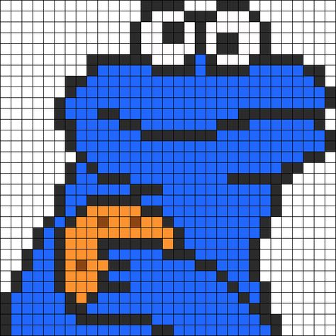 Cookie Monster Cross Stitch, Cookie Monster Pixel Art, Monster Kandi, Monster Quilt, Monster Pattern, Kandi Cuffs, Stitch Character, Pony Bead Patterns, Cross Stitch For Kids