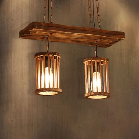 Cylinder Shade Wooden Light Chandelier Industrial 2/3 Light Dining Room Ceiling Lamp Wooden Light Fixtures, Ceiling Lamp Dining Room, Industrial Hanging Lights, Chandelier Industrial, Wood Lamp Design, Light Dining Room, Wooden Work, Wood Light Fixture, Dining Room Ceiling