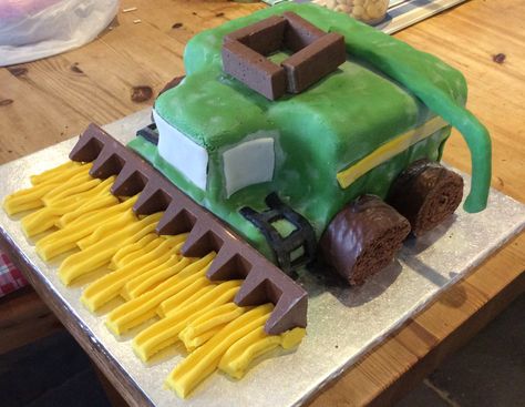 My attempt at a combine harvester cake Harvester Birthday Cake, Combine Harvester Cake, Combine Cakes For Boys, Combine Birthday Cake, Combine Cake, Harvest Cake, Combine Harvester, Creative Birthday Cakes, Creative Birthday