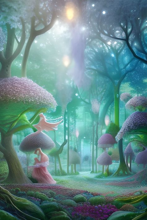 Design features a digital art image of a magical forest. Forest Wall Paper, Magical Forest Aesthetic, Magical Forest Art, Whimsical Creatures, Ethereal Light, Ancient Trees, Forest Aesthetic, Mystical Forest, Fantasy Forest