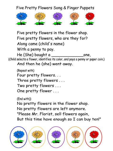 Five Pretty Flowers Song & Finger Puppets printable and lesson plan for a spring, flowers or gardening theme. Finger Puppets Printable, Garden Preschool, Spring Lesson Plans, Spring Lessons, Circle Time Songs, Preschool Garden, Classroom Songs, Spring Song, Preschool Music