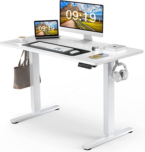 Sweetcrispy Electric Standing Desk, 40 x 24in Adjustable Height Electric Stand up Desk Standing Computer Desk Home Office Desk Ergonomic Workstation with 3 Memory Controller, White Table For Computer, Ergonomic Computer Workstation, Standing Desk Adjustable, Desk Adjustable Height, Desk Standing, White Home Office, Desk For Home Office, Home Office Modern, Electric Desk