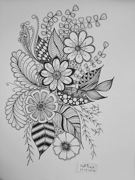 Minimalistic Tattoo, Zentangle Flowers, Armband Tattoos, Flower Pattern Drawing, Ink Doodles, Zen Doodle Patterns, Pencil Sketch Drawing, Zentangle Artwork, Flower Drawing Design