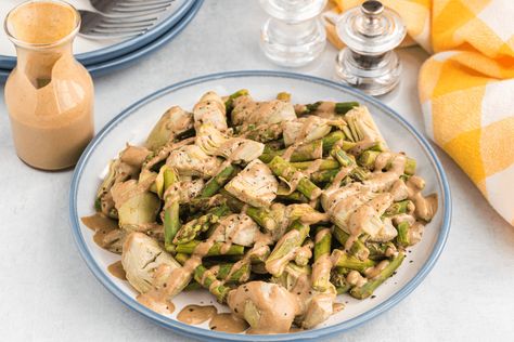 Balsamic Dijon Artichokes and Asparagus - Food Revolution Network Cooked Asparagus Recipes, Asparagus Side, Asparagus Side Dish, Asparagus Dishes, Lime Quinoa, Spring Dishes, Dijon Vinaigrette, Asparagus Recipes, Gut Health Recipes