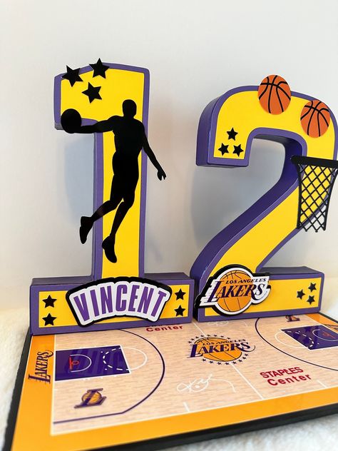 Nba Theme Party, Nba Theme, Sports Numbers, Staples Center, Los Angeles Lakers, Letters And Numbers, Paper Mache, Theme Party, Party Decor