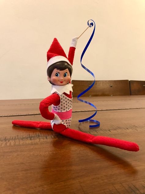 Elf On Shelf Gymnastics, Elf On The Shelf Gymnastics, Gymnastics Elf On The Shelf, Elf On The Shelf Gymnastics Ideas, Elf Gymnastics, Elf Gym, Elf Shelf Ideas, Elf Ideas Easy Funny, Ornaments Christmas Diy