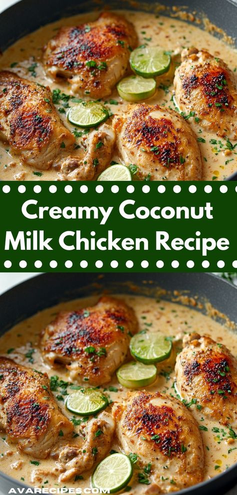 Craving something comforting yet simple? Discover this Creamy Coconut Milk Chicken Recipe, which offers an easy preparation method for a creamy, savory dish that’s perfect for busy evenings or special family gatherings. Creamy Chicken Dish, Milk Chicken, Coconut Milk Chicken, Delicious Chicken Dinners, Coconut Milk Recipes, Coconut Chicken, Yummy Chicken Recipes, Coconut Recipes, Tender Chicken