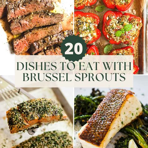 Not sure What to Eat with Brussel Sprouts? We list all of our favorite dishes that pair perfectly with Brussel sprouts, including juicy steak, tender chicken, stuffed peppers, buttery fish, and more. What To Make With Brussel Sprouts, What To Eat With Brussel Sprouts, Dinner With Brussel Sprouts, Crispy Rice Squares, Coffee Biscotti, Weeknight Dinner Recipes, Roasted Brussel, Crispy Rice, Chicken Stuffed