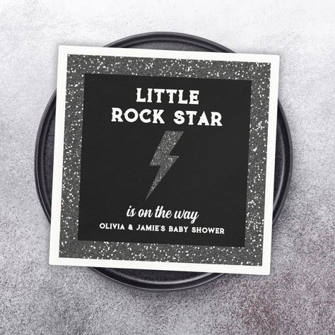 Rock Star Baby Shower Black Rock And Roll Emo Baby Shower Ideas, Roll Napkins, Punk Rock Baby Shower, Black Glitter Background, Rock Baby Showers, Punk Rock Baby, Born To Rock, Shower Black, Glitter Baby Shower