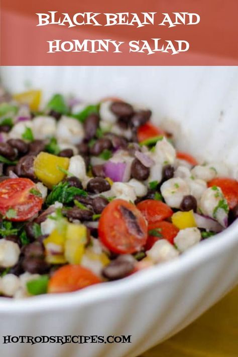 A super healthy black bean and hominy salad with a sweet & tart dressing. #salad #hominy #blackbeans #jalapeños Hominy Salad, Hominy Recipes, Gourmet Mac And Cheese, Mexican Black Beans, Best Pasta Salad, Healthy Mexican, Sweet Tart, Yummy Salad Recipes, Corn Salads