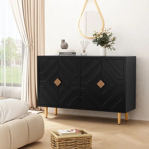 Mercer41 Shonnell 47.8'' Modern Sideboard Cabinet with 4 Embossed Pattern Doors for Kitchen, Living Room & Reviews | Wayfair Modern Sideboard Cabinet, Doors For Kitchen, Sideboard Cabinet Modern, Deck Box Storage, Kitchen Sideboard, Modern Sideboard, Accent Cabinet, Sideboard Cabinet, Kitchen Living Room