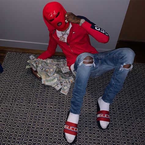 money rapper swag outfit cars Ski Mask, See More, Mask, Money, Red, Black