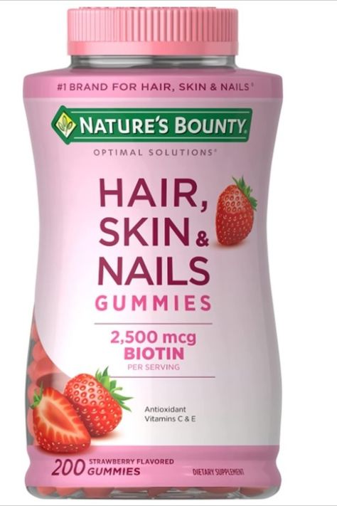 SUPPORTS BEAUTIFUL HAIR GLOWING SKIN AND HEALTHY NAILS: Delicious strawberry-flavored gummies contain biotin vitamins; minerals; antioxidants and other nutrients consistently found in healthy hair skin and nails Nature's Bounty Hair Skin And Nails, Hair Skin Nails Gummies, Hair And Nails Vitamins, Nail Vitamins, Hair Skin And Nails, Gummy Vitamins, Beauty Supplements, Maintaining Healthy Hair, Skin Nails