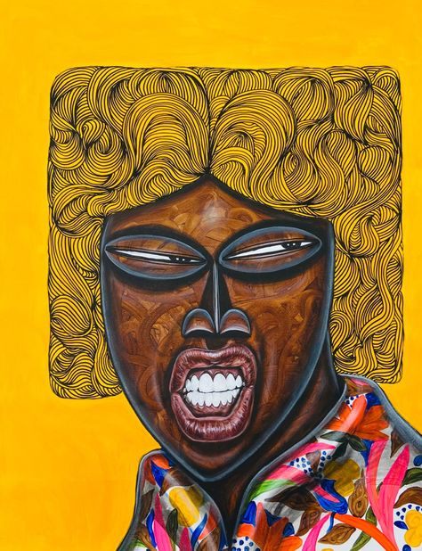 "Emotions Dan I" Acrylic on Canvas  96cm x 74cm 2023  Artist: Obou Gbais @peintreobou  #obougbais Contemporary African Art, Afrocentric Art, Black Art Painting, Literature Art, Realistic Art, Afro Art, Colorful Wall Art, Black Art, African Art