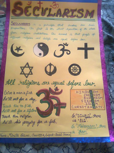 A poster on secularism Secularism In India Poster, Indian Secularism Posters, Secularism Poster Drawing, Secularism Drawing, Poster On Secularism, Secularism Poster, Youth Room Ideas, Poster Making Contest, Jesus Christ Is Risen