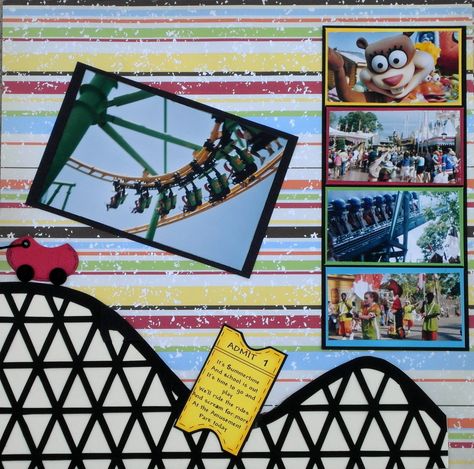 Rollercoaster+Fun+(page+2) - Scrapbook.com Six Flags Scrapbook Layout, Theme Park Scrapbook Layouts, Amusement Park Scrapbook Layouts, Future Album, Couple Scrapbook, Scrapbook Themes, Travel Scrapbook Pages, Scrapbook Pictures, Scrapbook Cover