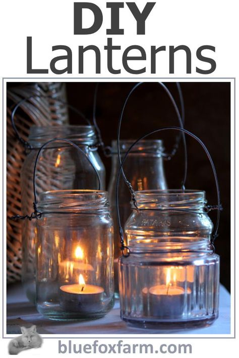 DIY Lanterns Diy Lantern Lights, Homemade Lanterns, Homemade Lamps, Lanterns Diy, Diy Lantern, Handmade Lanterns, Battery Operated Tea Lights, Upcycle Garden, Punched Tin