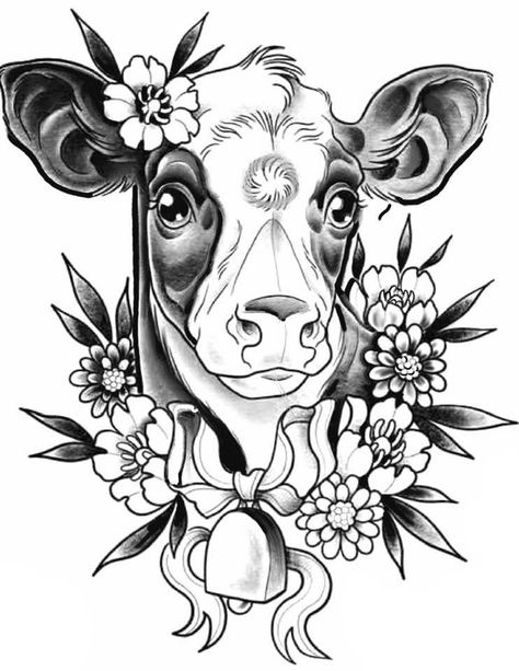 Cow Tattoo, Tier Tattoo, Cow Drawing, Kunst Tattoos, Vegan Tattoo, Tattoo Portfolio, Desenho Tattoo, Cow Art, A Cow