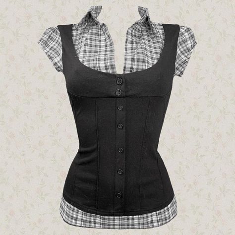 2 in 1 Top 🦇 ⚔️ layered style, gingham pattern,... - Depop Dark Academia Corset, Hogwarts Clothes, Fashion Core, Game Protagonist, Dark Academia Outfit, Girly Fits, Corset Blouse, Academia Outfits, Layered Style