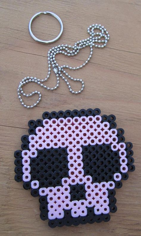 Pink And Black Skull Made In Perler beads Your by GiacomoDesigns, $7.00 Skull Perler, Hamma Beads Ideas, Skull Crafts, 3d Perler Bead, Perler Crafts, Melty Beads, Hama Beads Patterns, Diy Perler Beads, Melting Beads