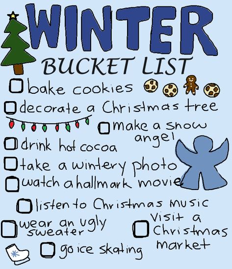 Winter Bucket List For Kids, Winter Bucket List Aesthetic, Winter To Do List, December Bucket List, Bucket List Aesthetic, Xmas Aesthetic, Winter Checklist, Aesthetic Tree, Vision Bored