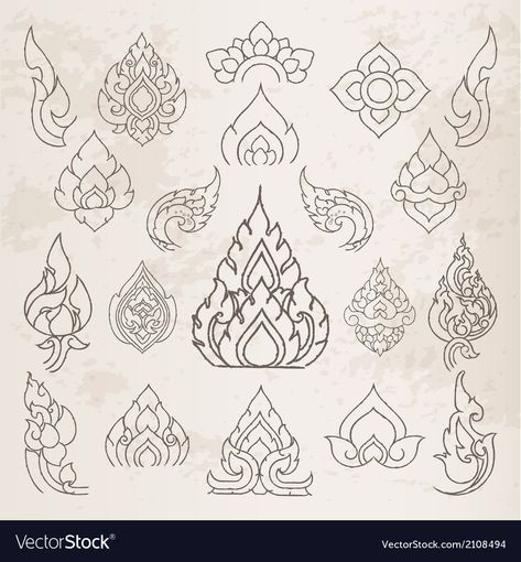 Sketch Thai arts pattern and design elements Vector Image Cambodian Art, Thai Design, Thailand Art, Thai Pattern, Page Decoration, Tibetan Art, Thai Art, Desenho Tattoo, Thai Style