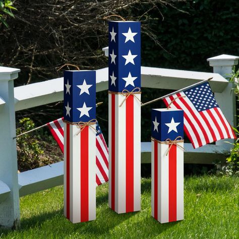 PRICES MAY VARY. Complete Set Ready to Display: the kit includes 3 large Fourth of July centerpieces and 3 ropes, designed with classical colors and charming firework shapes, these wooden decors are quick and easy to decorate, allowing you to focus more on the celebrations, embrace the freedom and patriotic mood this 4th of July with charming firework decor that is as symbolic as it is aesthetic Experience Aesthetic Dimensionality: our 4th of July big wood sign comes in a set of 3 wooden decorat Firework Decor, Diy Fourth Of July Decorations, Experience Aesthetic, America Party, Garden Posts, Sign Materials, Rustic Centerpieces, Americana Decor, Patriotic Flag