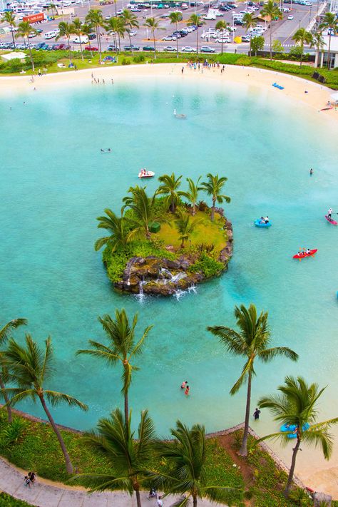 Artificial Beach Design, Hawaii Hotel Aesthetic, Artificial Beach, Hawaii Luxury Resorts, Hilton Hawaiian Village Waikiki Beach Resort, Park Shore Hotel Waikiki, Alani Disney Resort Oahu Hawaii, Indoor Beach, Hilton Hawaiian Village Waikiki