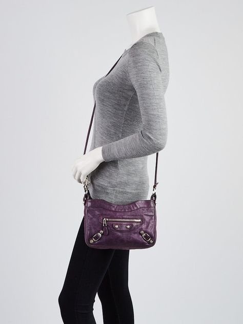 Balenciaga Violet Lambskin Leather Giant 12 Silver Hip Bag - Yoogi's Closet Balenciaga Ville Bag, Black Bag Balenciaga, Balenciaga Large Bag, Balenciaga Crossbody Bag, Purple Balenciaga City Bag, Hip Bag, Lambskin Leather, Marc Jacobs, Balenciaga