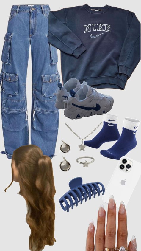 #outfitinspo #blue #beachgirl #nike #outfit Tomboy Room, Zach Templar, Grudge Outfits, Bruh Girl Outfits, Cute Tomboy Outfits, Bruh Girl, Yk2 Outfits, Swag Fits, Outfit Shuffles