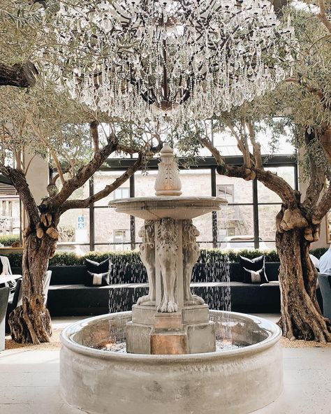 Fountain... Photo via Sienna Ann on Instagram: “The new Restoration Hardware in downtown Yountville is an actual dream ✨” Fountain Interior Design, Interior Fountain, Fountain In Restaurant, Central Park Fountain, Medici Fountain Paris, Fountain City, Yankee Barn Homes, Tropical Interior Design, Tropical Interior