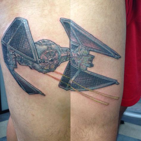 Star Wars Tie fighter interceptor tattoo - Nephtali Brugueras jr. Tie Fighter, Triangle Tattoo, Tatting, Star Wars, Stars, Tattoos