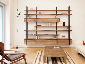 Landing - GiacomoMoor Bookshelf Hanging, Hanging Bookcase, Industrial Vintage Decor, Bookshelf Wood, Shelves And Storage, Black Bookshelf, Living Room Industrial, Bookcase Wall, Narrow House