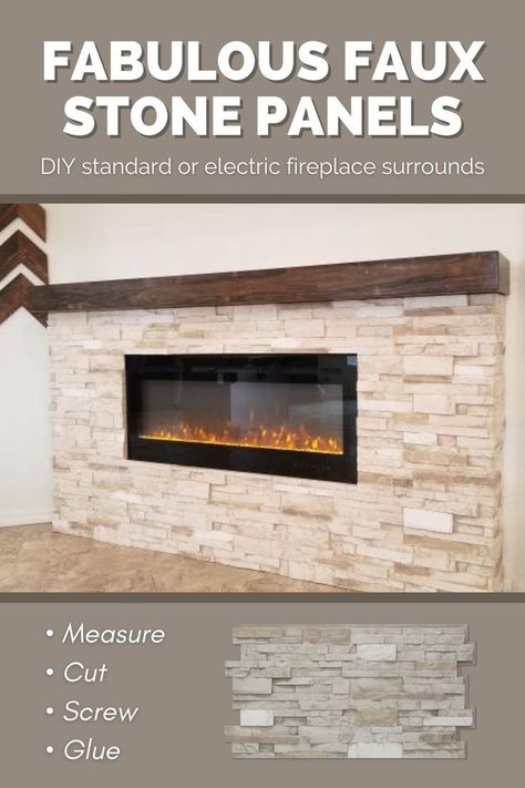 URESTONE Faux Stacked Stone Panels elevate the look of an electric fireplace. Faux Fireplace Surround, Faux Stone Fireplace, Faux Stone Electric Fireplace, Electric Fireplace Surround, Faux Stone Fireplaces, Stacked Stone Fireplaces, Stone Fireplace Surround, Faux Stone Panels, Faux Panels