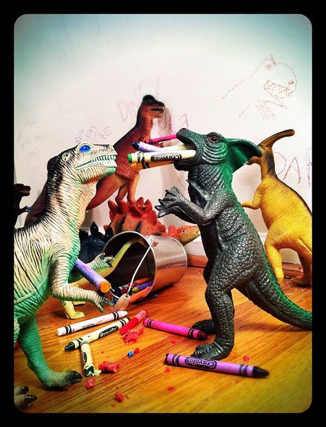 What these two parents do to keep a sense of wonder and whimsy in their kids' lives is brilliant. Toy Dinosaurs, Plastic Dinosaurs, Dino Toys, Dinosaurs Figures, Warm Fuzzies, Baby Center, Dinosaur Toys, Old Toys, Our Kids