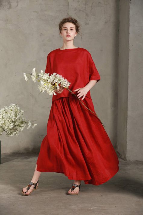 Linen Skirt Outfit, Maxi Linen Skirt, Black Linen Skirt, Prom Skirt, Ruffle Linen, Ruffle Maxi Skirt, Skirt Ruffle, Skirt Pleated, Red Skirt