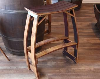 Wine Barrel Bar Stools, Wine Barrel Chairs, Barrel Art, Wine Barrel Crafts, Wine Barrel Bar, Whiskey Barrel Furniture, Outdoor Stool, Barrel Chairs, Chair Woodworking Plans