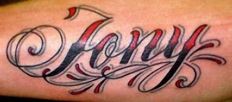 Two tone Tony Tattoos, Tattoo Calligraphy, Ant Tattoo, Writing Tattoos, Back Tattoos For Guys, Flash Design, Name Tattoo Designs, Red Skull, Maori Tattoo