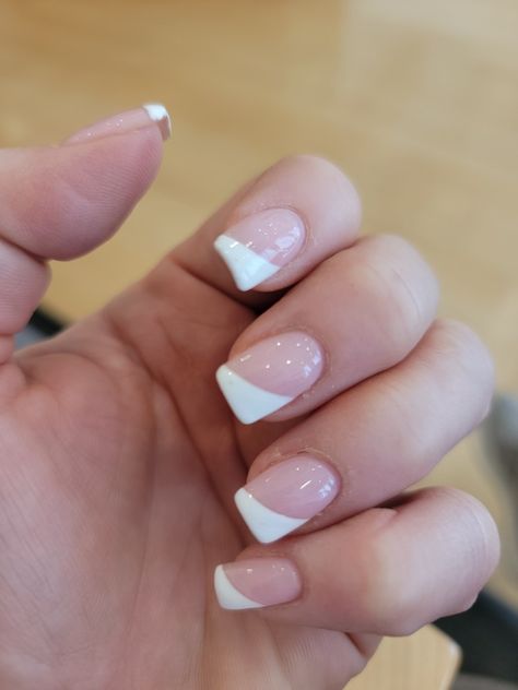 French Nails Diagonal, Angled French Manicure, Angle French Tip Nails, Slanted French Tip Nails, Angled French Tip Nails, Diagonal French Tip Nails, Diagonal French Tip, Diagonal Nails, Swirl Nails