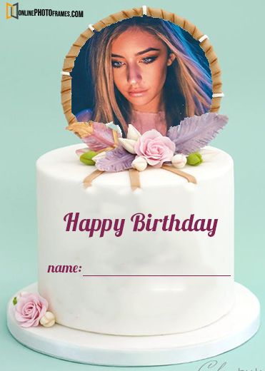 Birthday Cake with Photo Edit Option Happy Birthday Cake Writing, Photo Frame Birthday, Cake With Photo, Happy Valentines Day Photos, Birthday Cake Write Name, Birthday Wishes With Photo, Happy Birthday Hearts, Friends Birthday Cake, Birthday Card With Photo