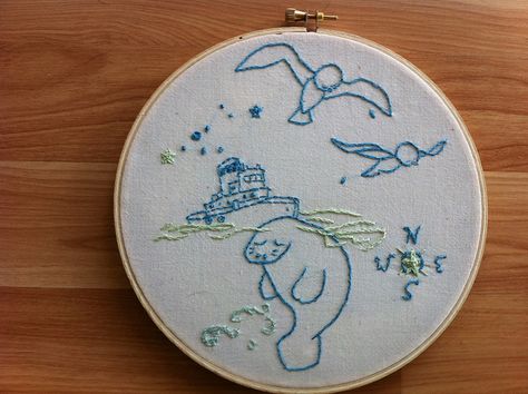 Kurt Halsey inspired manatee hoop Manatee Embroidery, Kurt Halsey, Manatees, Halsey, Cross Stitch Embroidery, Embroidery Patterns, Needlework, Our Wedding, Decorative Plates