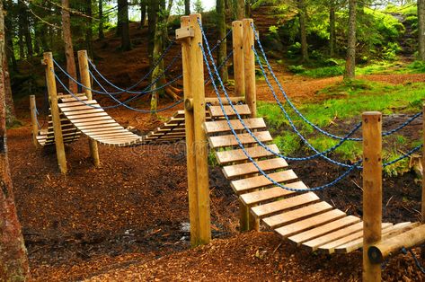 Wood Play Structure, Wooden Playground Ideas, Fairytale Playground, Cottage Playground, Homemade Playground, Playground Bridge, Simple Playground, Tree Playground, Playground Wood