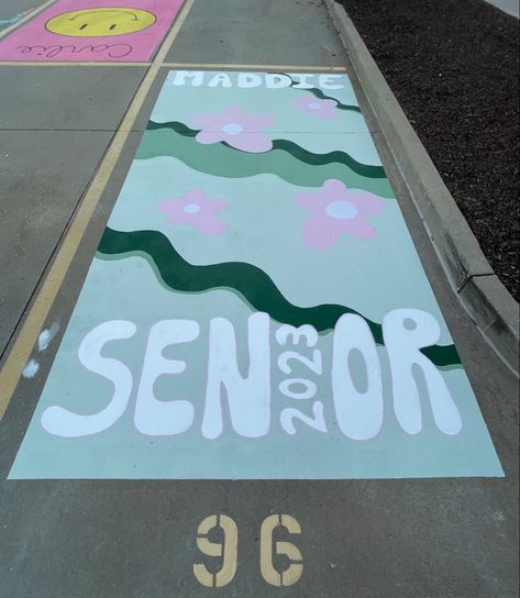 Four Years Later Parking Spot, Senior Parking Curb Painting, Senior Parking Spaces Sunset, Senior Parking Spot Ideas Simple, Senior Parking Spot Girly, Purple Parking Spot Painting, Purple Senior Parking Spot, Cute Senior Parking Spot Ideas Pink, Creative Senior Parking Spots